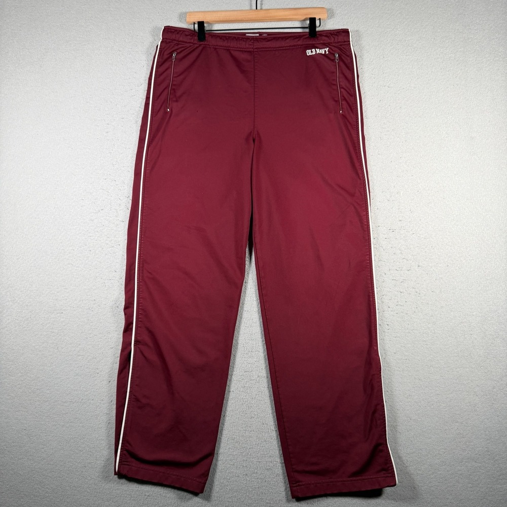 Vintage‎ Old Navy Mens Track Pants Maroon Burgundy White Side Stripe Zip Large